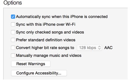 iTunes sync options